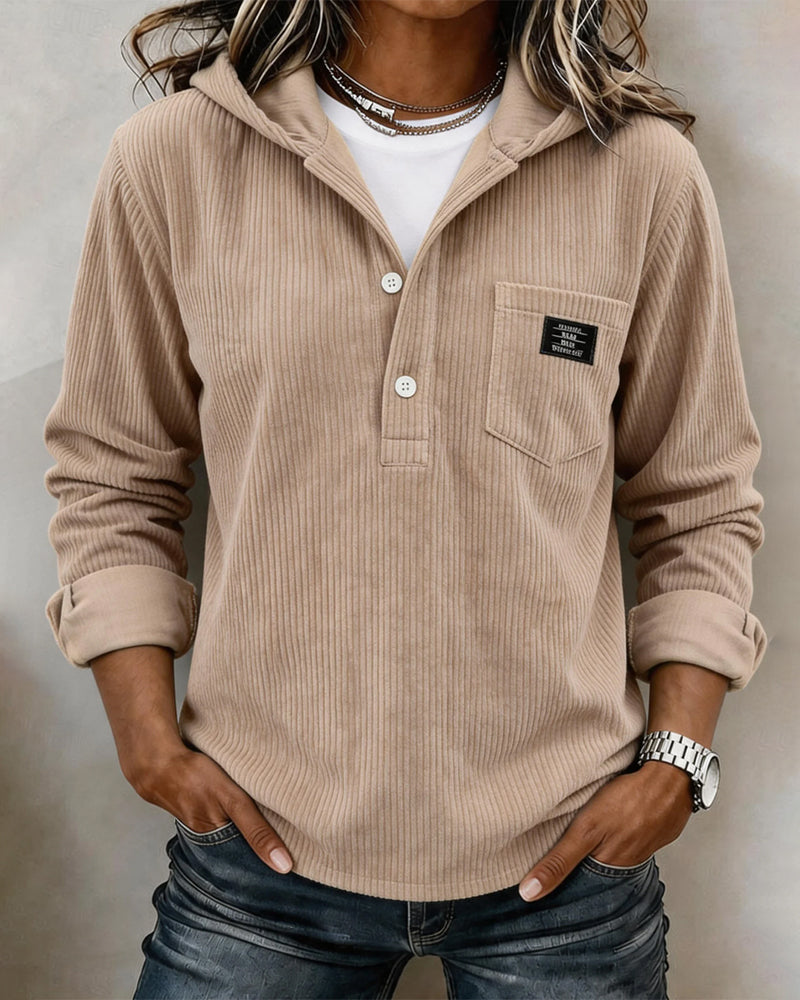 Hoodie Velours Côtelé Demi Bouton