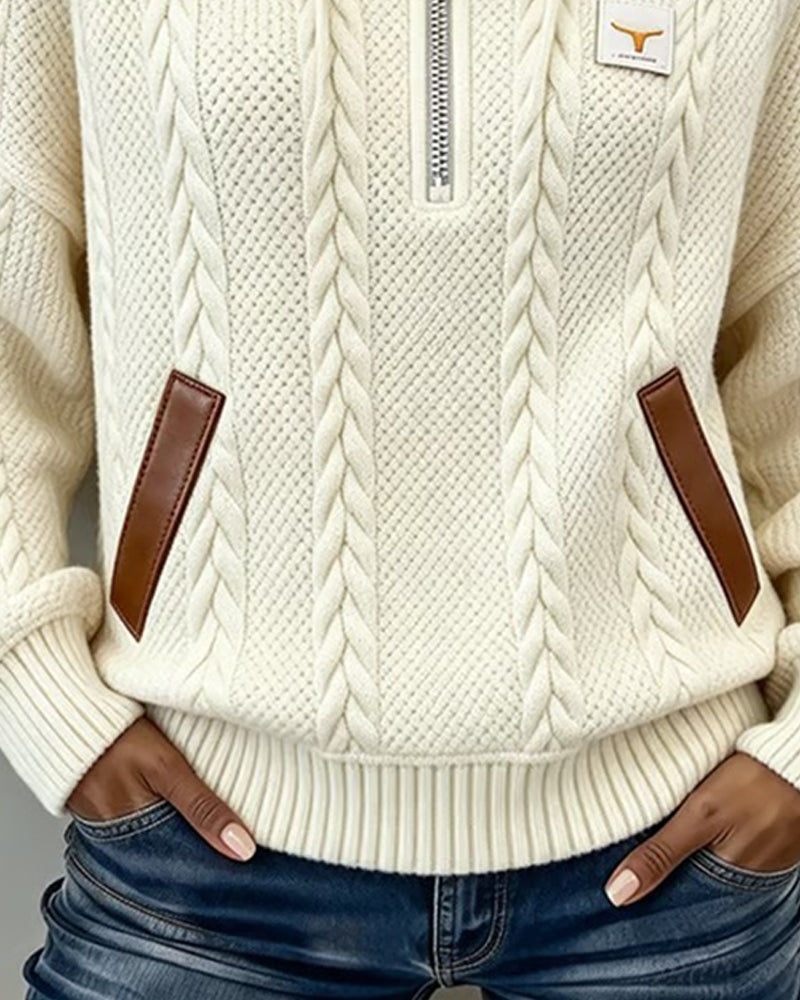 Hoodie Fermeture Éclair Décontracté Col Roulé