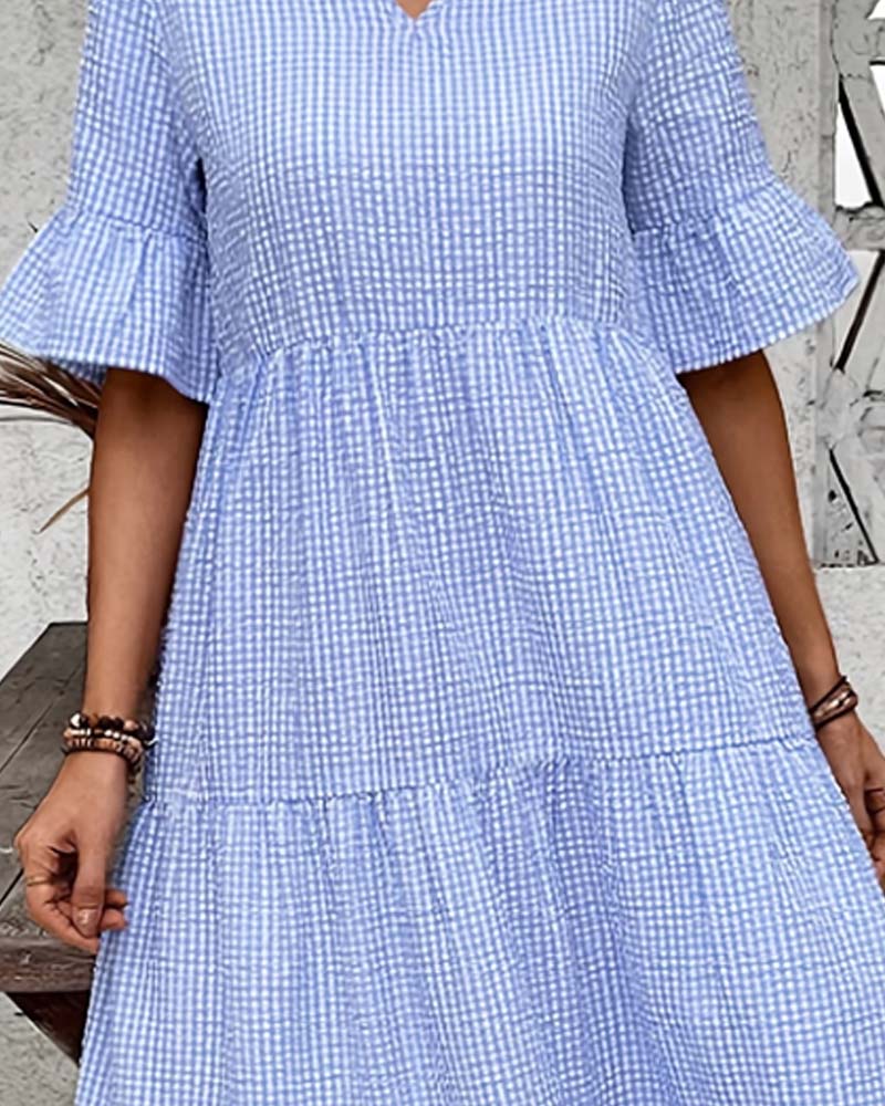 Robe Bleu Blanc Vichy Col V