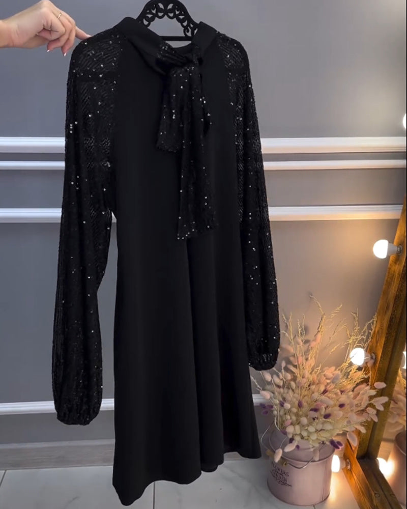 Robe de couleur unie à manches patchwork