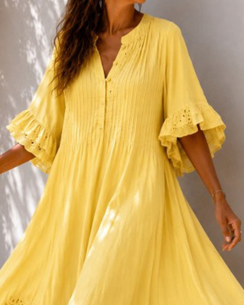 Robe Col V Volant Froncée