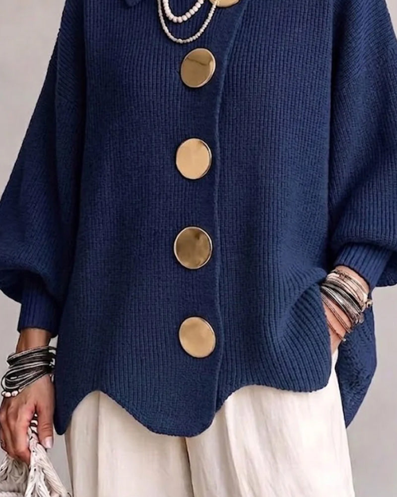 Cardigan Grand Bouton Métallique Revers
