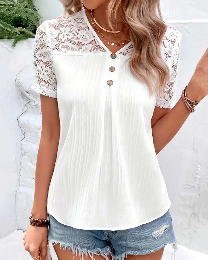 Blouse Col V Unie Dentelle Couture