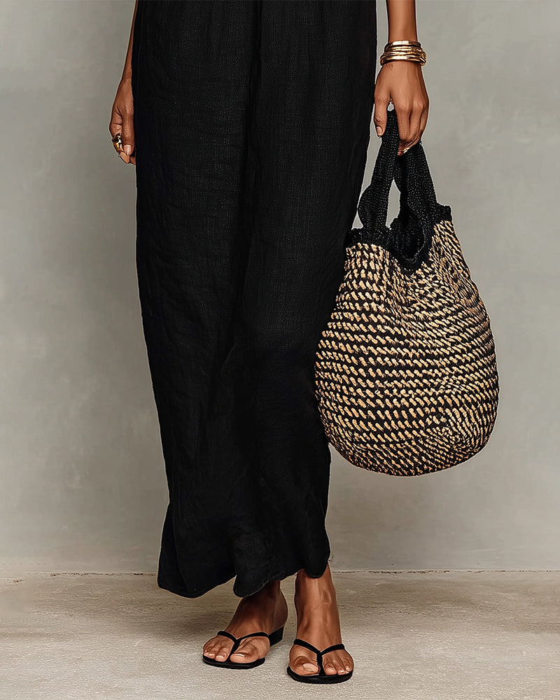 Robe Contraste De Couleur Droite Maxi