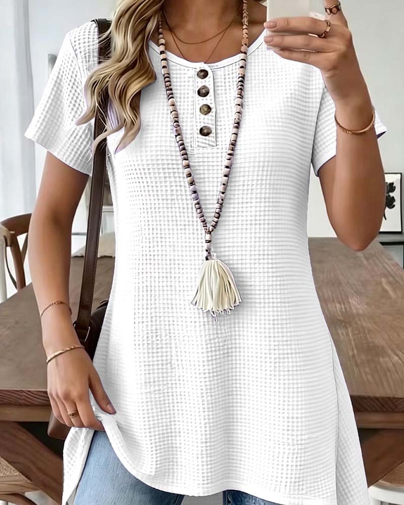 T-Shirt Gaufré Col Henley Midi