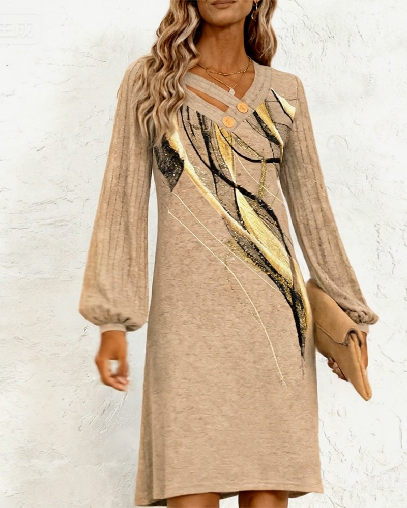 Robe Manches Longues Imprimée À Coupe Droite