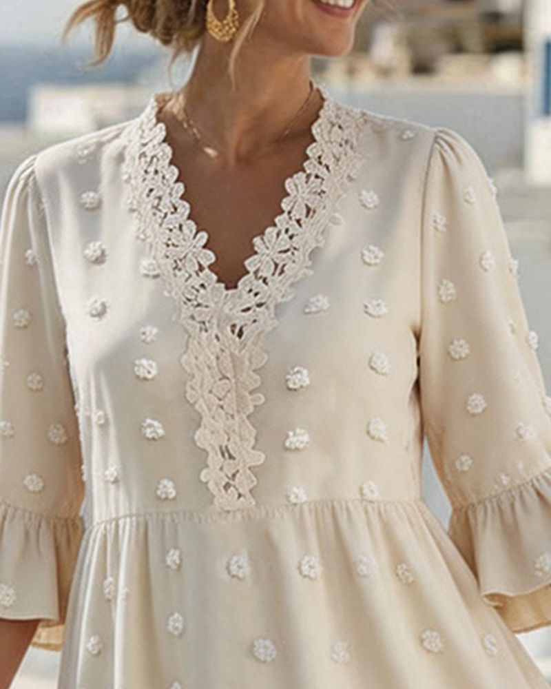Robe Col V Dentelle Patchwork