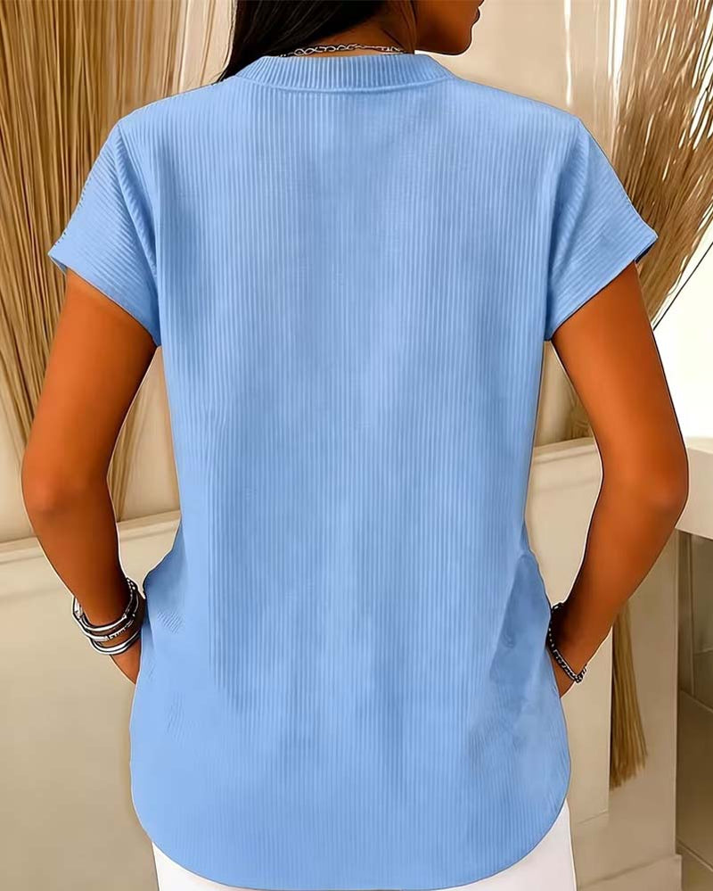 Blouse Unie Manche Courte Fermeture Éclair