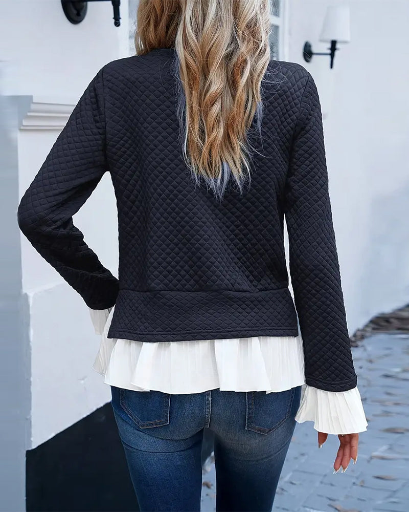 Haut Dentelle Contraste Col Rond