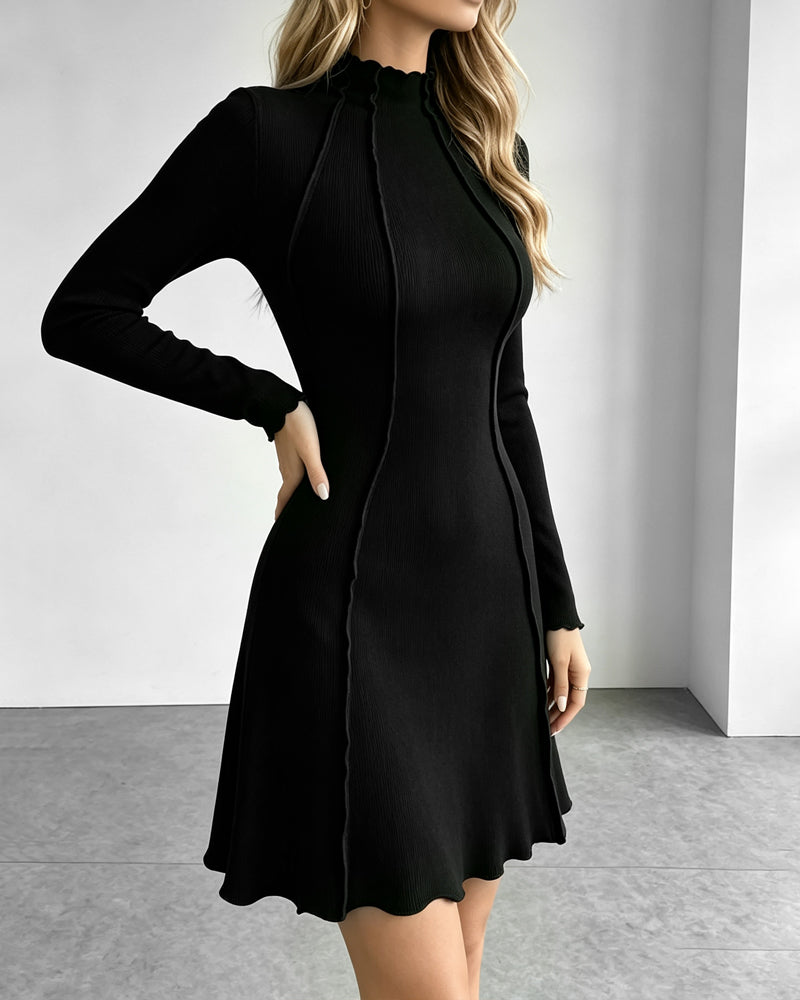 Robe Col Mock Unie Décontractée