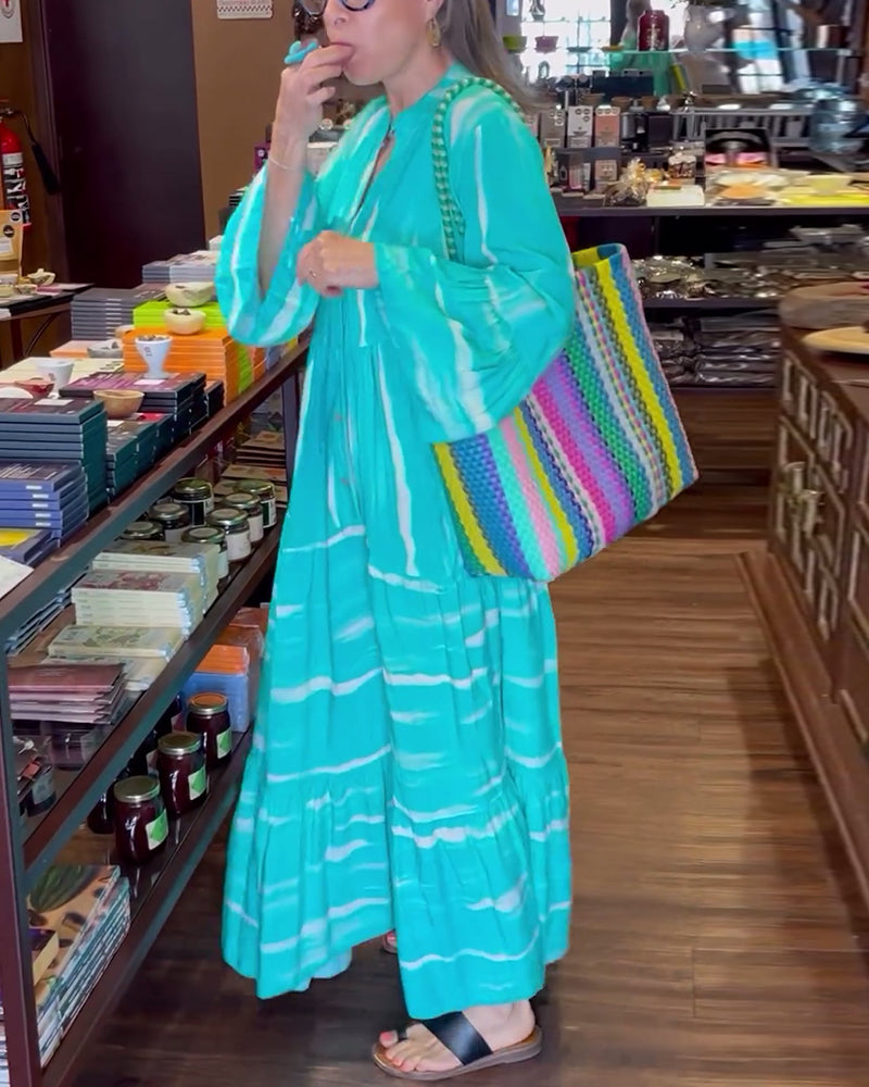 Robe longue ample décontractée à col en V et manches évasées