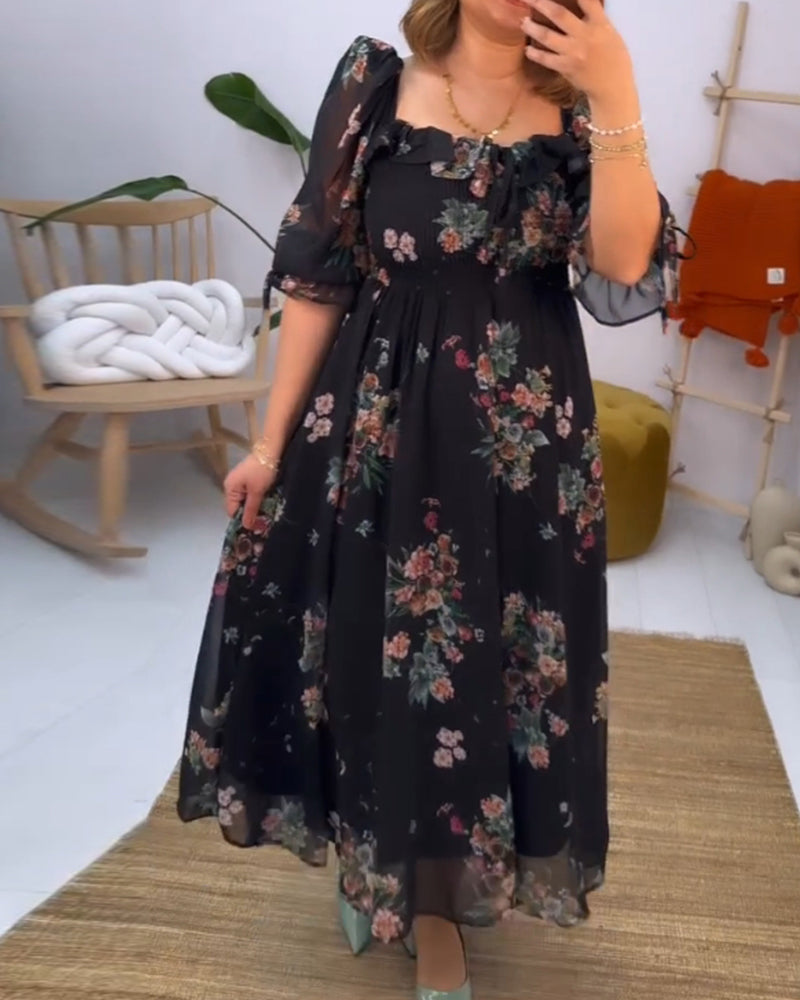 Robe élégante à col carré et imprimé floral