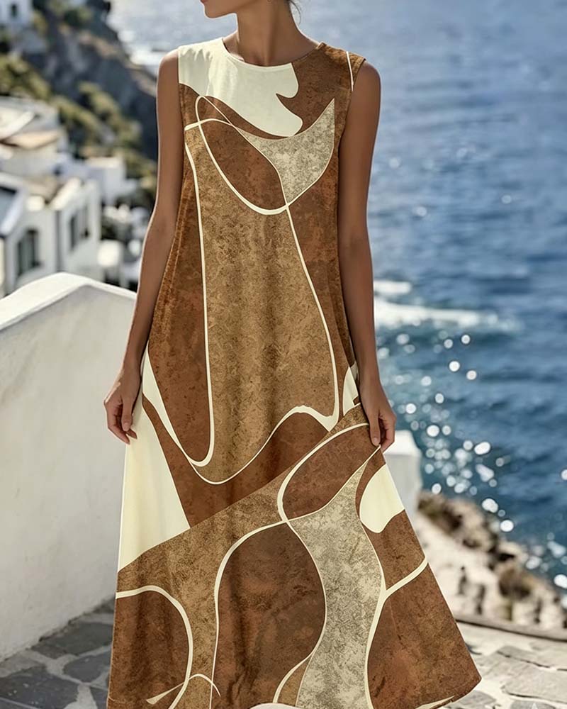Robe Col Rond Sans Manches Couleur Contrastée