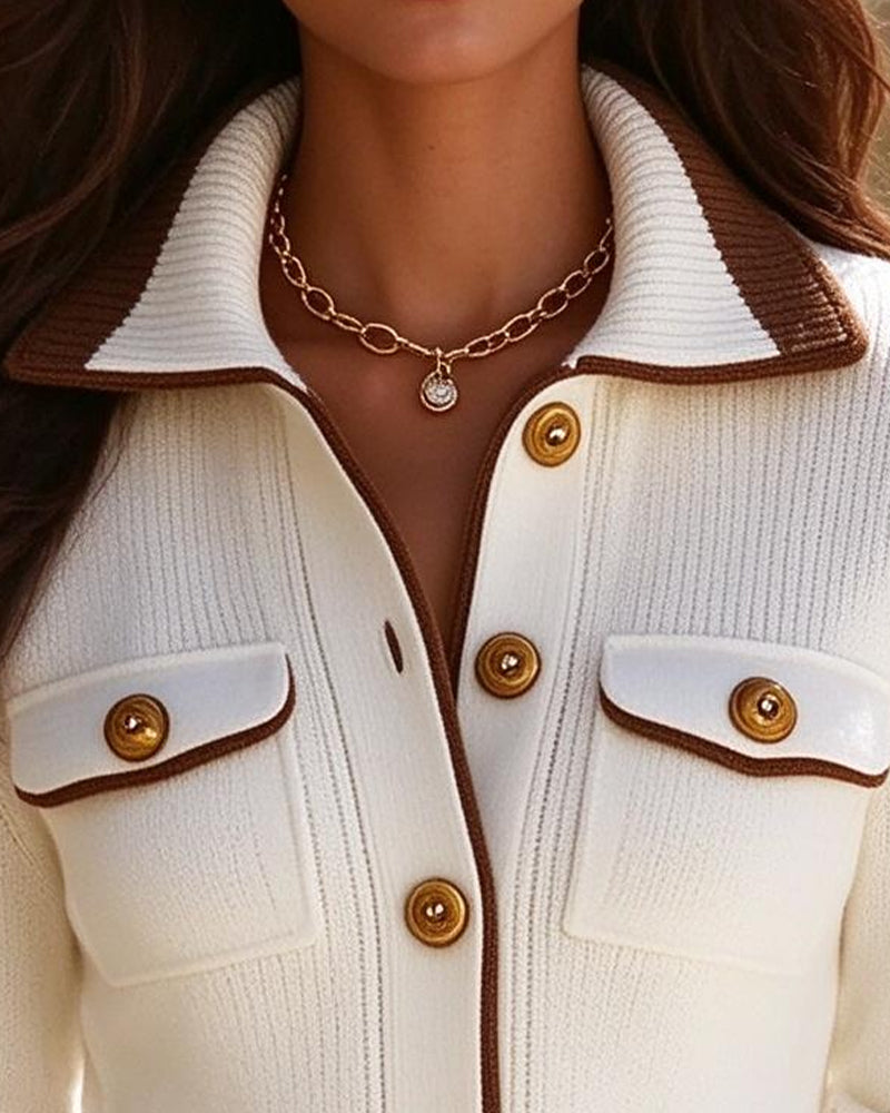 Cardigan Revers Bouton Rayure