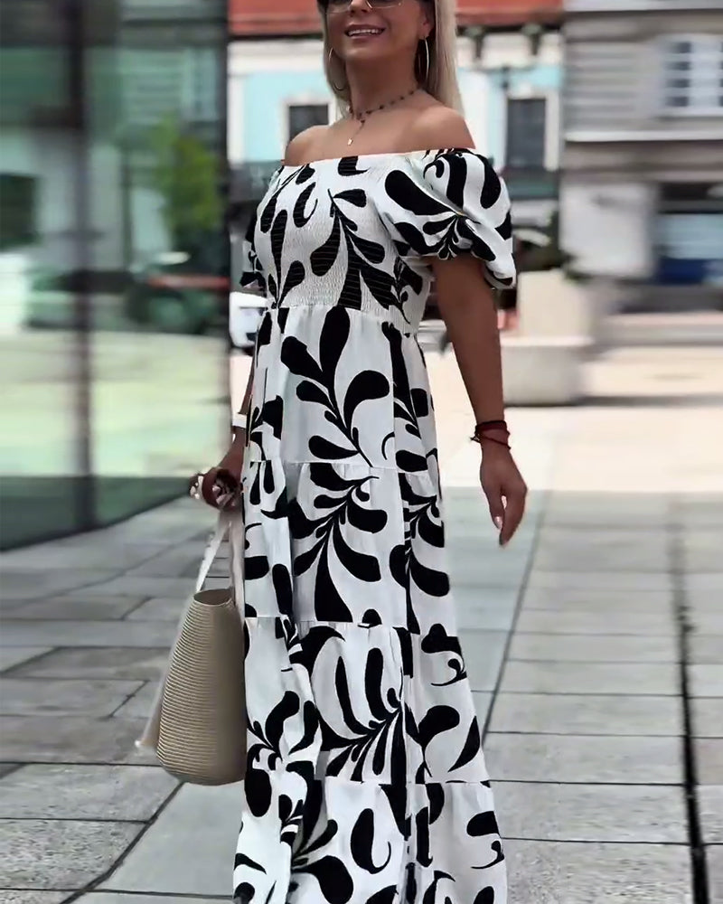 Robe Élégante Bardot Imprimée