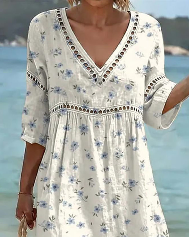 Robe Floral Col V Évidé