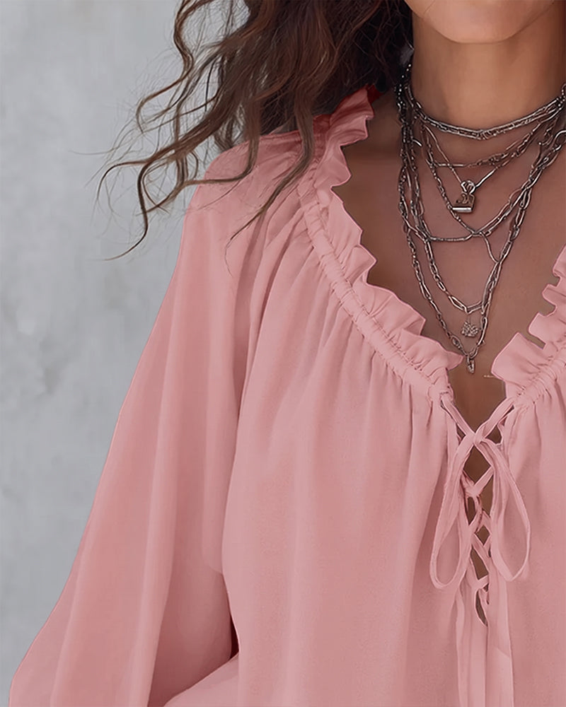 Blouse Col V Lacets
