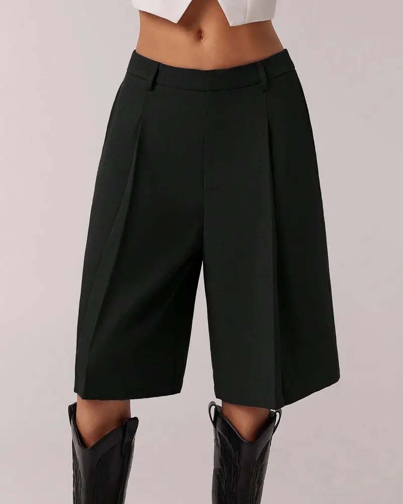 Blazer Pantalon Bermuda Jambe Droite Poche Décontracté