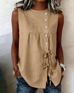 Blouse Cordon Sans Manches Bouton
