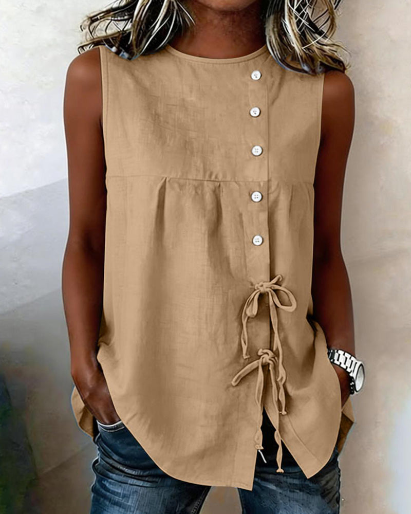 Blouse Cordon Sans Manches Bouton