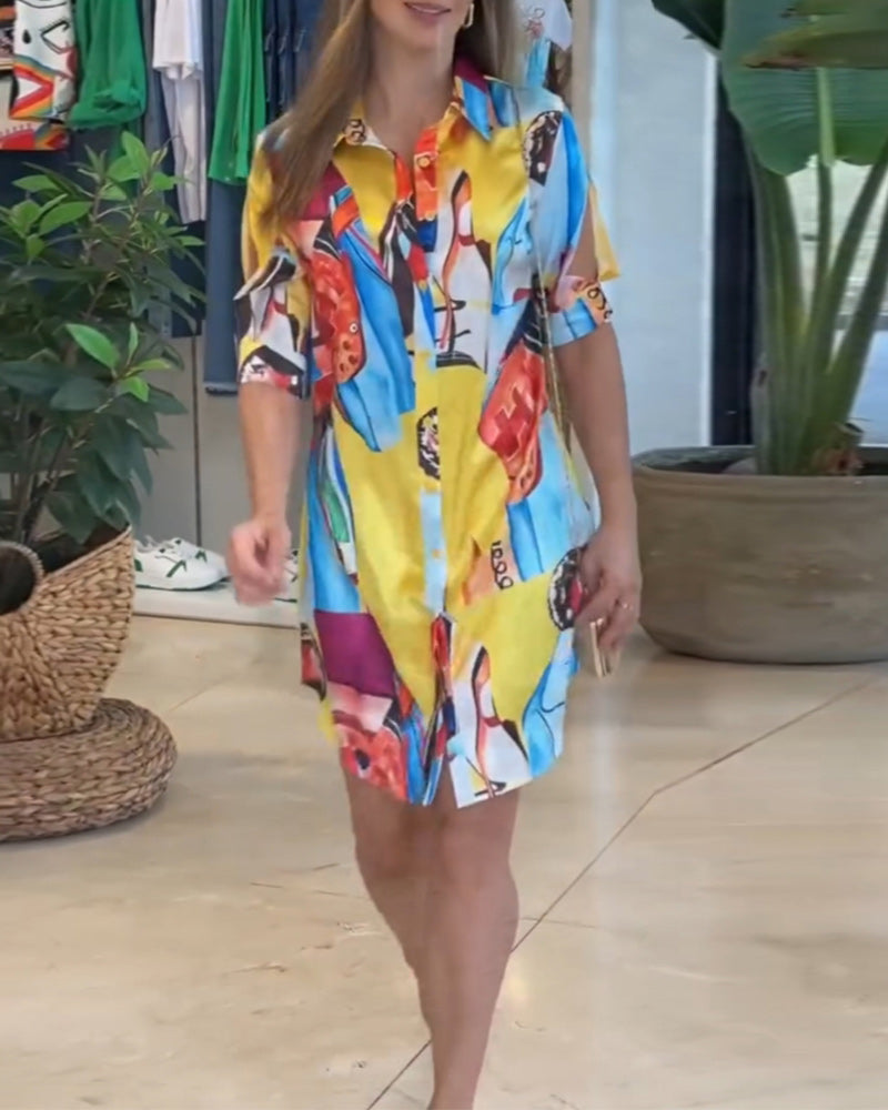 Robe décontractée imprimée colorée à revers