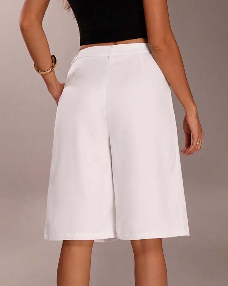Blazer Pantalon Bermuda Jambe Droite Poche Décontracté