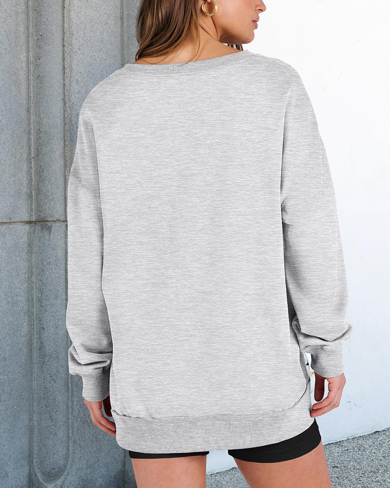 Sweat Petit Col V Ample Décontracté Manches Longue