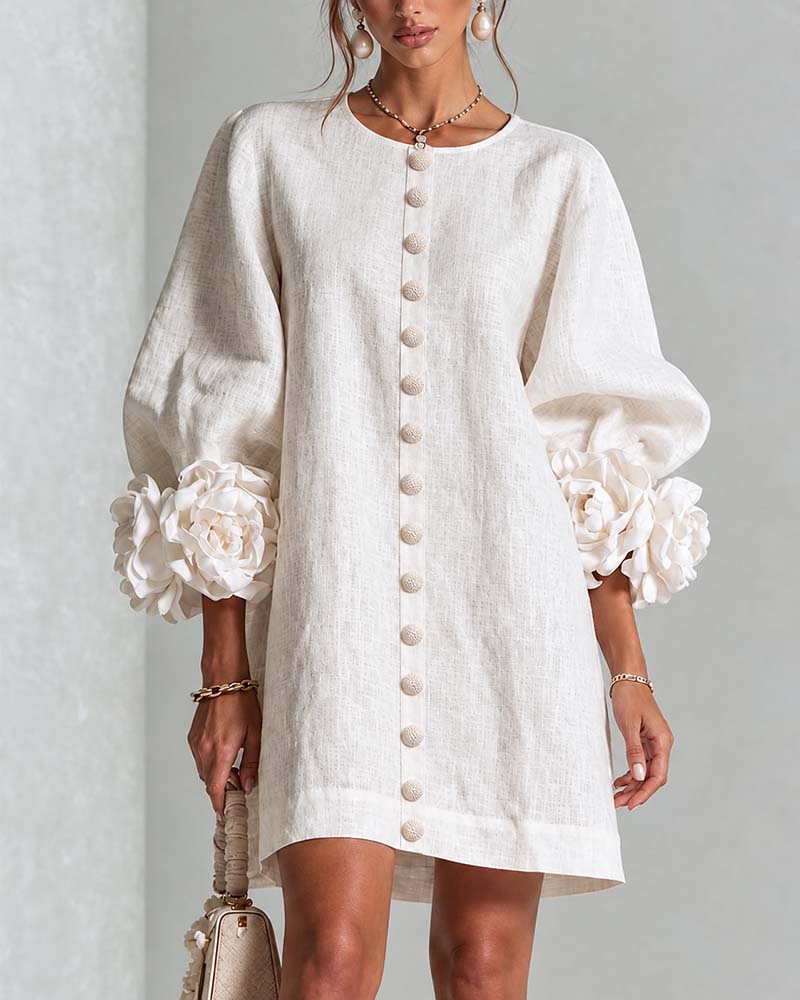 Robe Élégante Fleurie Manche Lanterne