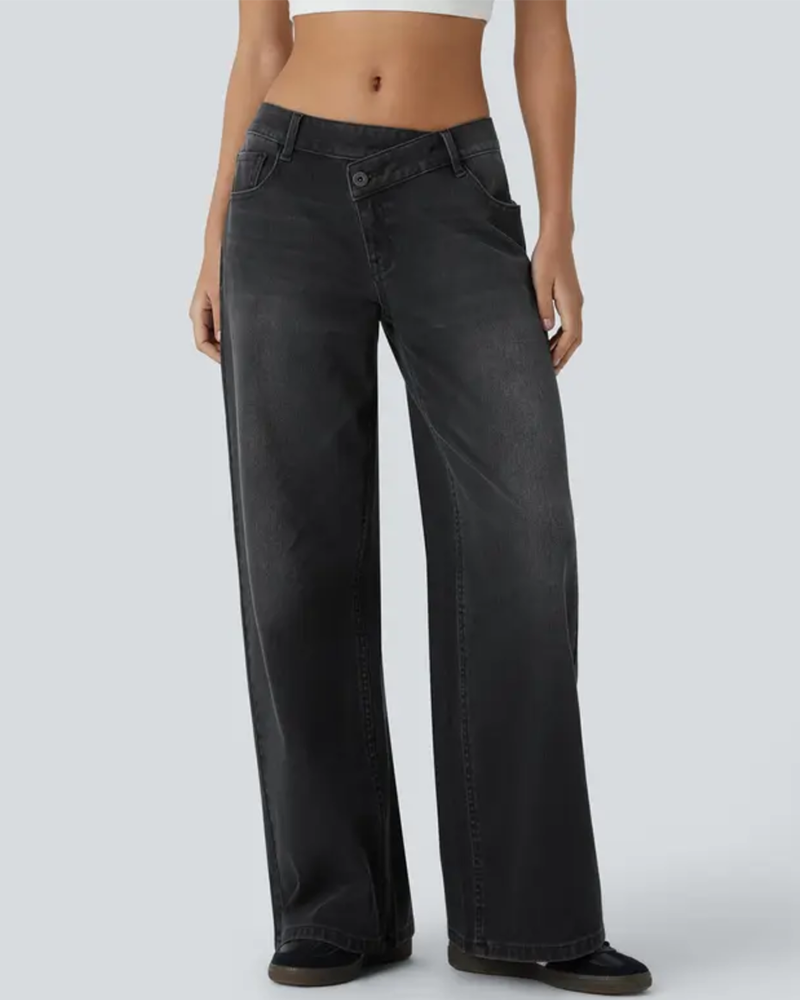 Jean Asymétrique Taille Basse Jambe Large