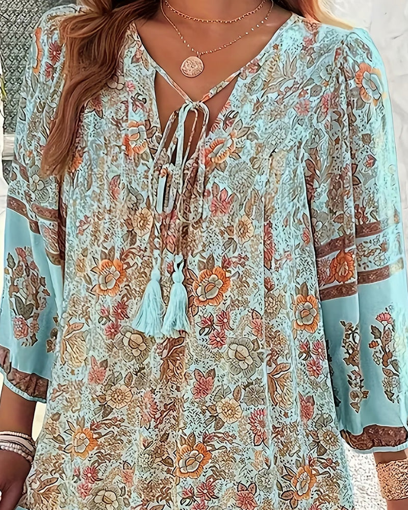 Robe Col V Attache Volant Floral