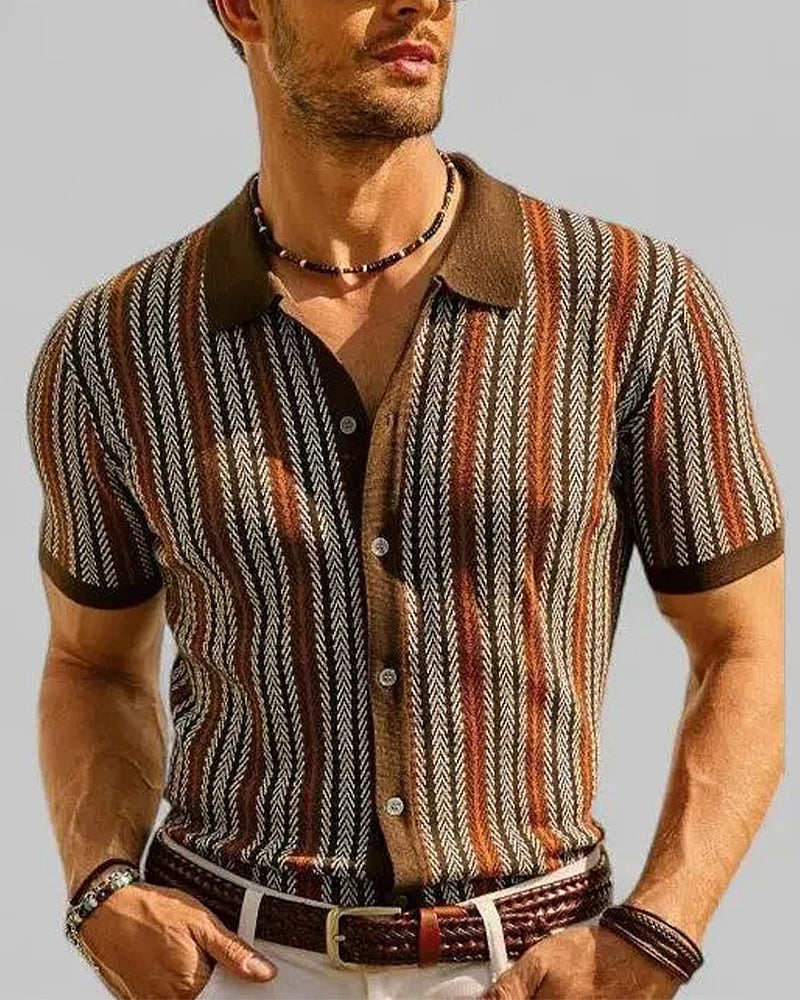 T-Shirt Revers Homme Manches Courtes Bouton