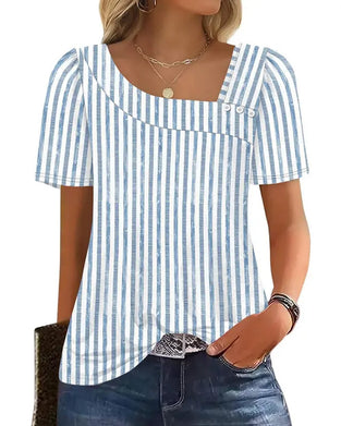 Blouse Rayé Col Carré Asymétrique