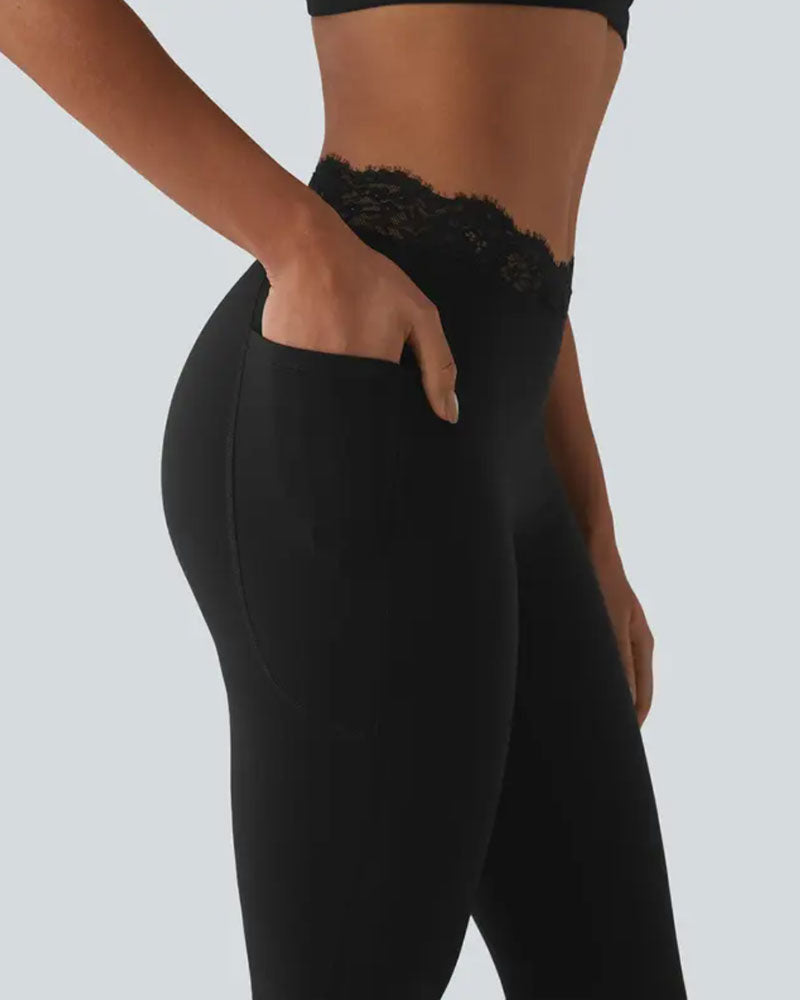 Pantalon Dentelle Taille Légèrement Évasé Yoga