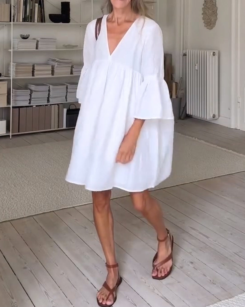 Robe Col V Décontractée Unie