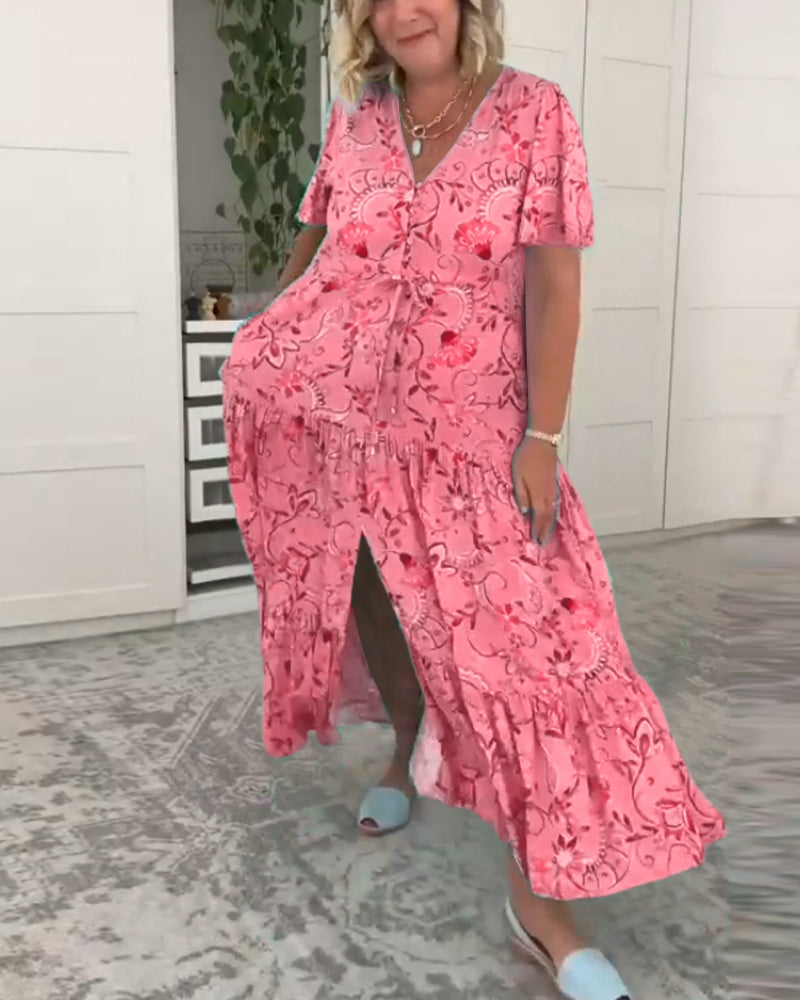 Robe à manches courtes avec poches et imprimé