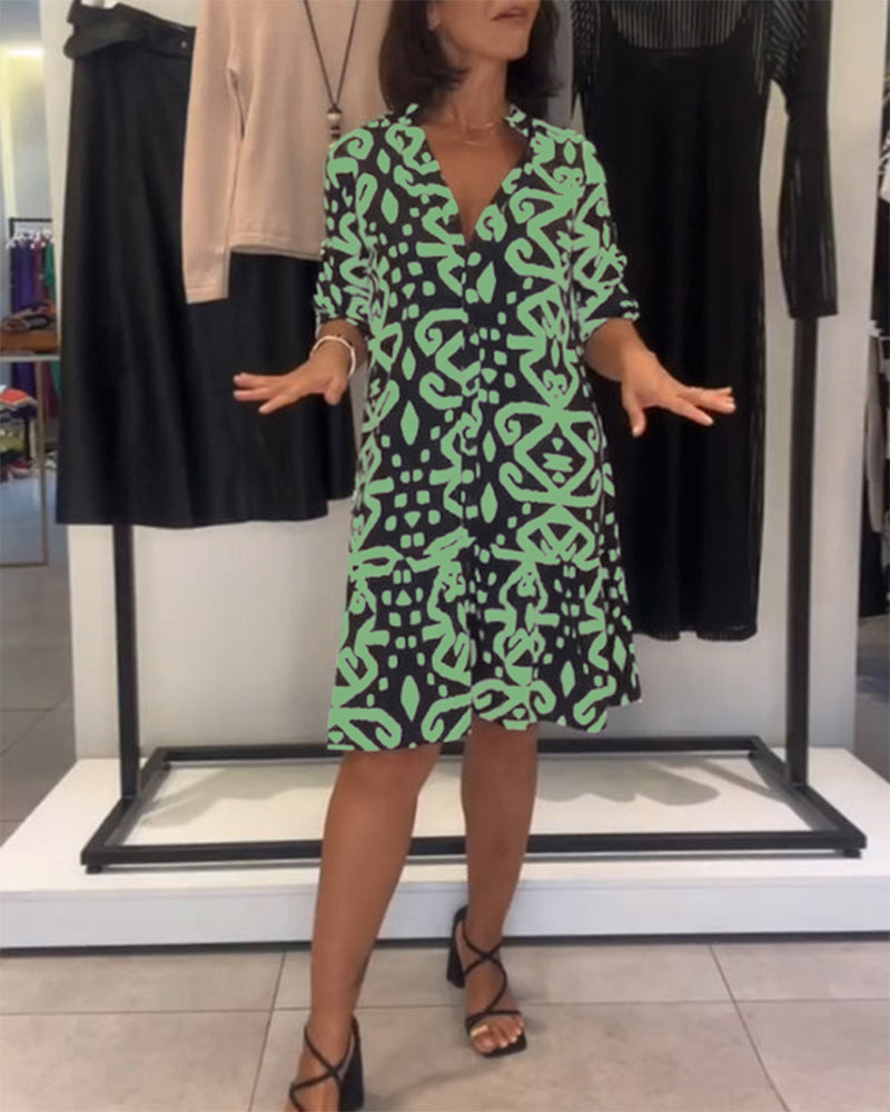 Robe Col En V Élégante Imprimée