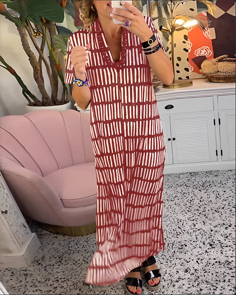 Robe longue décontractée imprimée à manches courtes