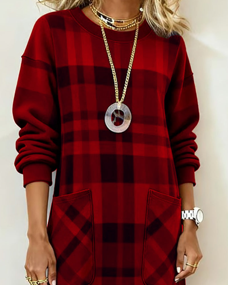 Robe À Carreaux Imprimé Poche Chemise