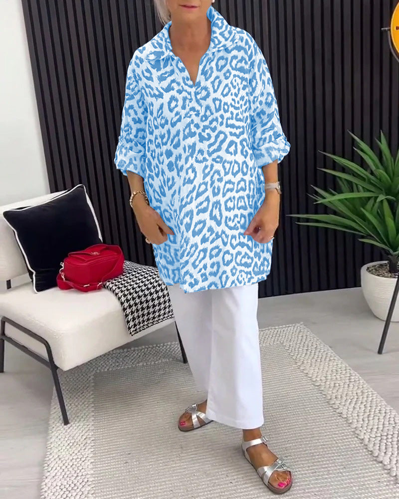 Blouse Revers Imprimé Léopard