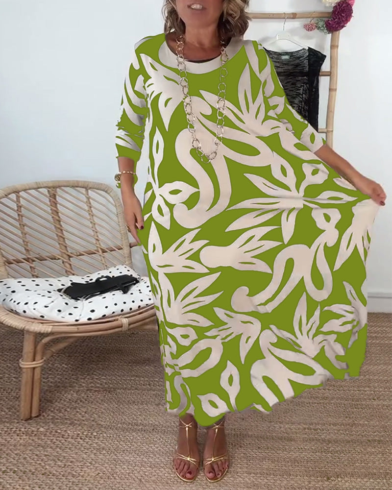 Robe À Col Rond Et Manches Longues Imprimée