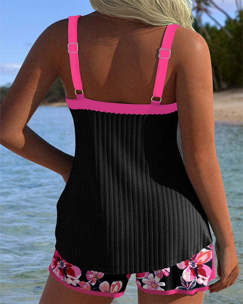 Tankini Col En V Imprimé Boxer De Sport