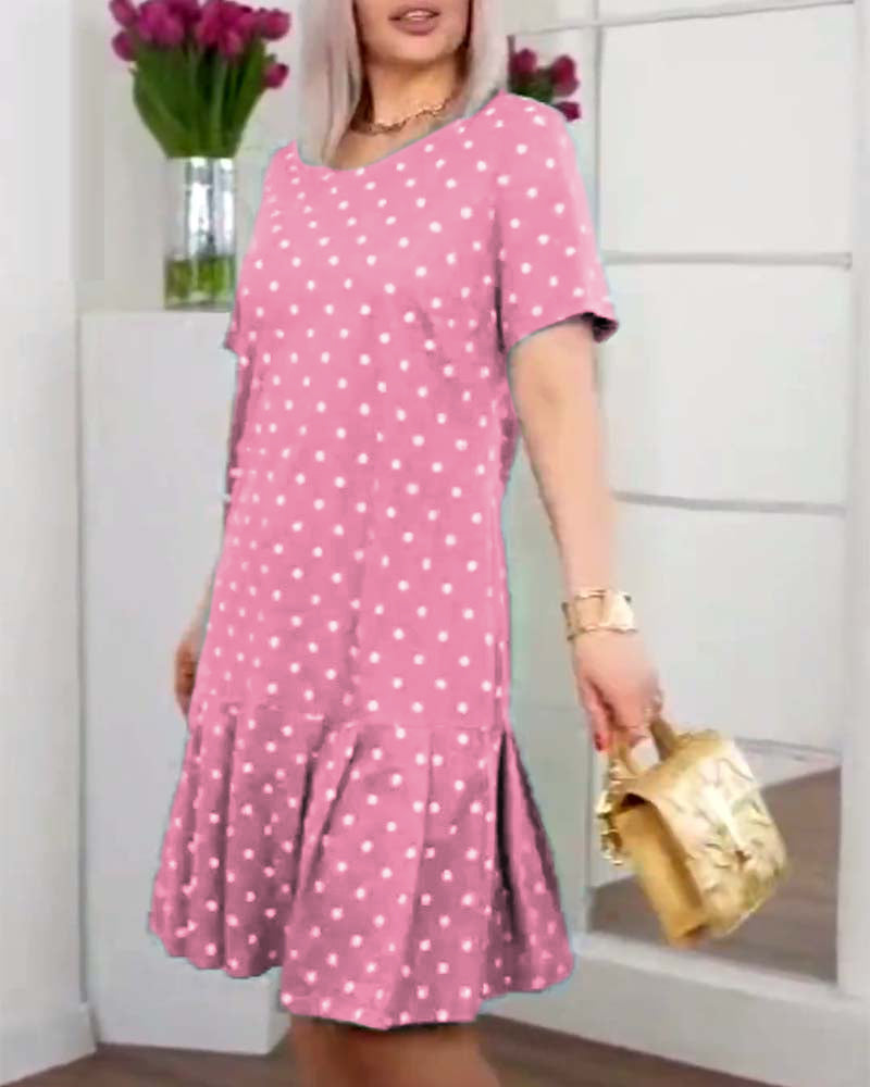 Robe décontractée à manches courtes et imprimé à pois