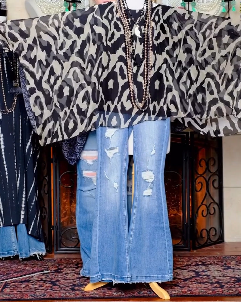 Blouse Manches Chauve-Souris Imprimé Manches Longues