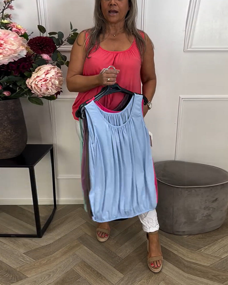 Débardeur Sans Manches Uni Plissé