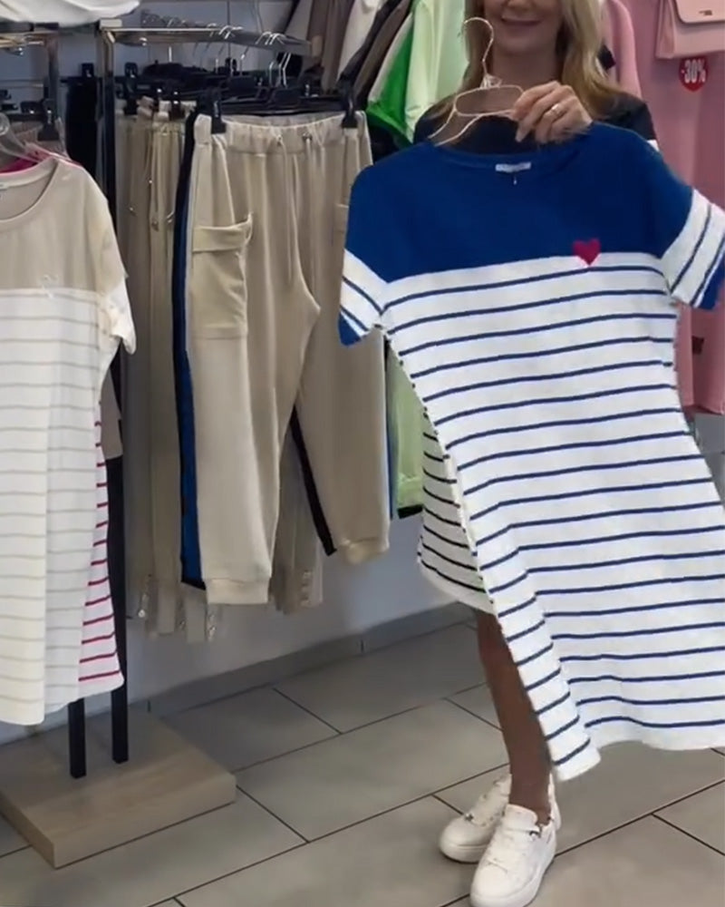 Robe Col Rond Décontracté Rayé