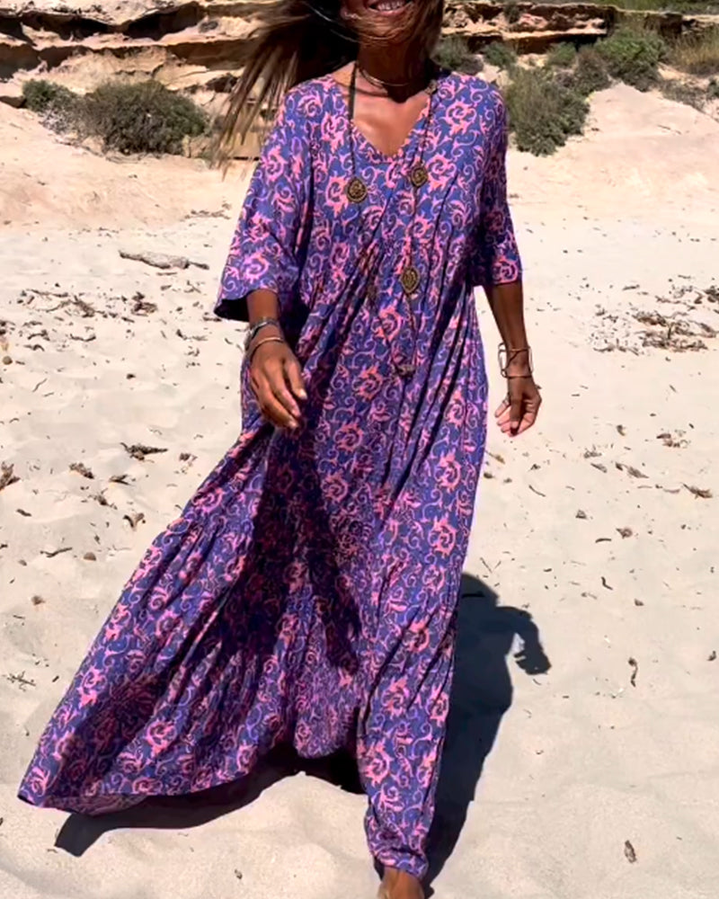 Robe imprimée ample à manches 3/4