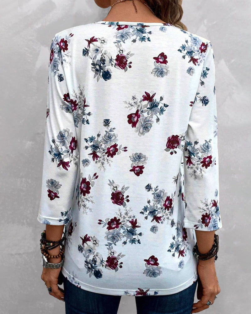 Blouse élégante boutonnée à imprimé floral