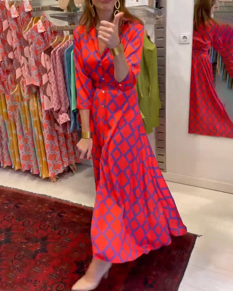 Robe chemise col V manches 3/4