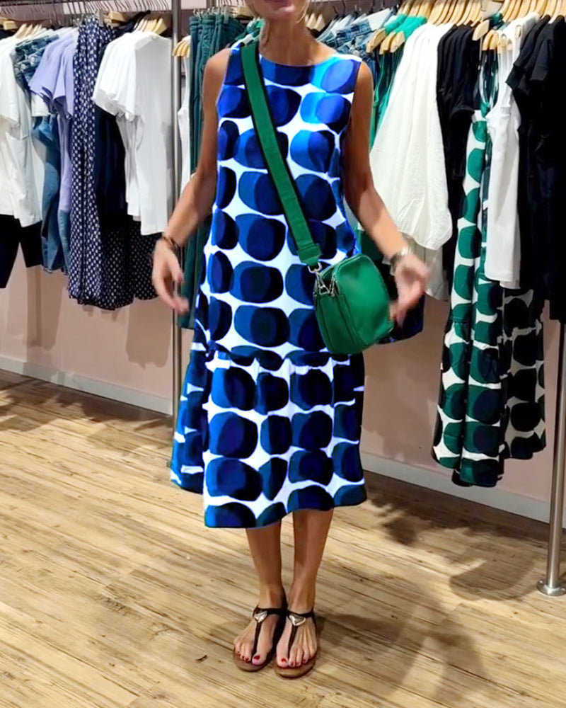 Robe imprimée sans manches à col rond