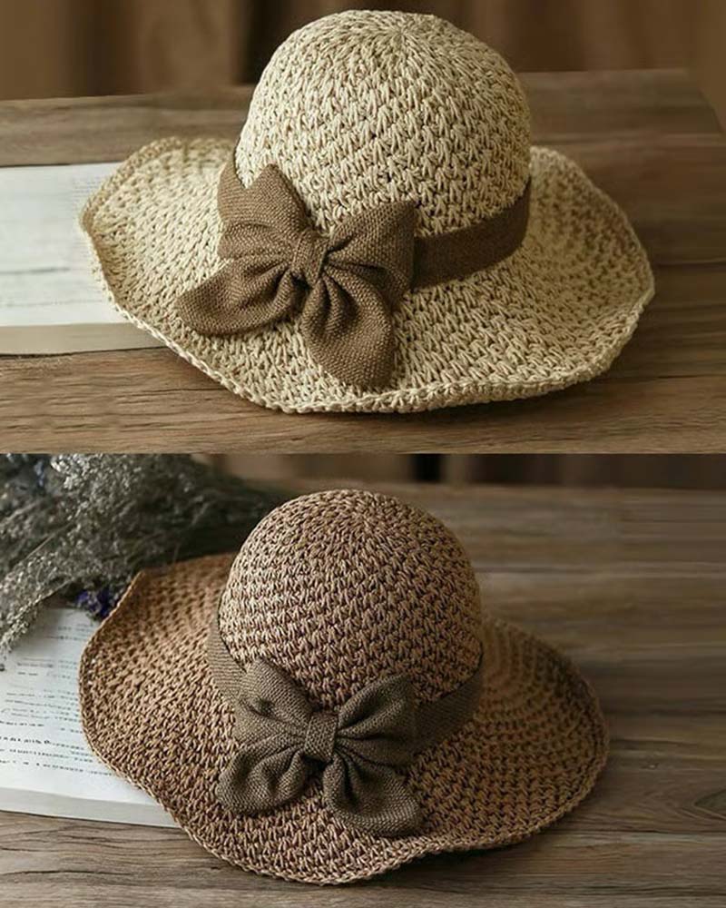Chapeau Décontracté Vacances Nœud Papillon Paille